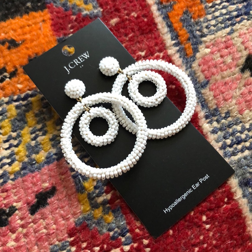 J. Crew White Beaded Circle Earrings